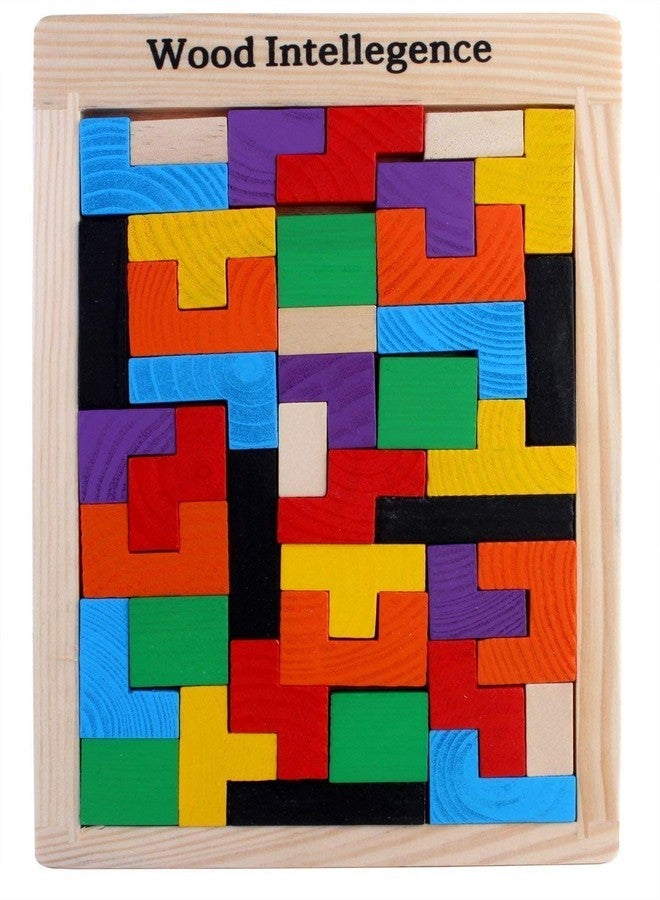 DHARMINSON Kids 40 Pcs Wooden Russian Blocks Puzzles for Kids Adults W/A Storage Bag,Wood Intelligence Puzzle for Kids Ages 3-8,Wooden Kids Puzzles Brain Teasers Toy Educational Gift for Kids - Image 1
